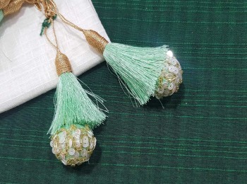 Light Green Tassel and Sequins Laddoo Hangings/Latkans - 2 pieces