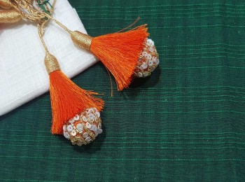 Orange Tassel and Sequins Laddoo Hangings/Latkans - 2 pieces