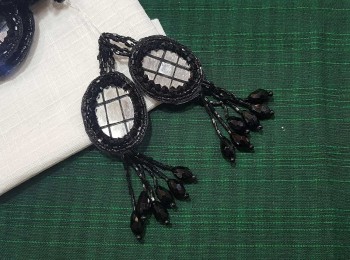Black Mirror and Crystal Hangings/Latkans - 2 pieces