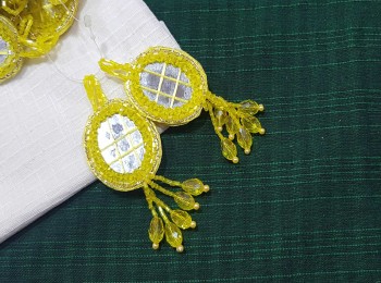 Yellow Mirror and Crystal Hangings/Latkans - 2 pieces