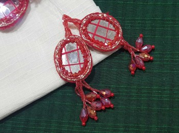 Red Mirror and Crystal Hangings/Latkans - 2 pieces