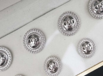Silver Color Crown Design Round Metal Coat Buttons Blazer Buttons - Sold With Box