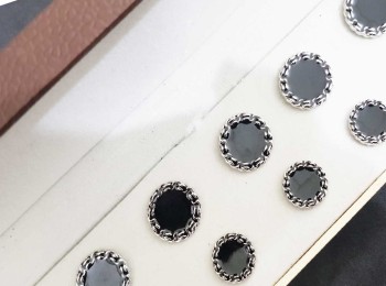 Black-Silver Color Designer Round Metal Coat Buttons Blazer Buttons - Sold With Box