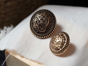 Golden Mehandi Polish Lion Design Round Metal Coat Buttons Blazer Buttons - Sold With Box