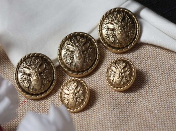 Golden Mehandi Polish Deer Design Round Metal Coat Buttons Blazer Buttons - Sold With Box