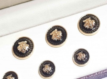 Black-Golden Color Lion Print Round Shape Metal Coat/Jacket Buttons