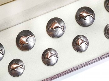 Metallic Grey Color Metal Coat Buttons -sold with box