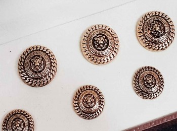 Golden Mehandi Polish Lion Embossed Round Shape Metal Coat Buttons For Blazers, Coats etc.