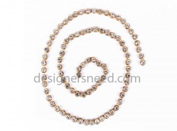 MTLCH0001 Golden Metal Stone Chain with White Glass Stones