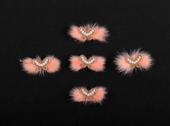 Dark Peach Color Fancy Fur Patch With Butterfly Designing
