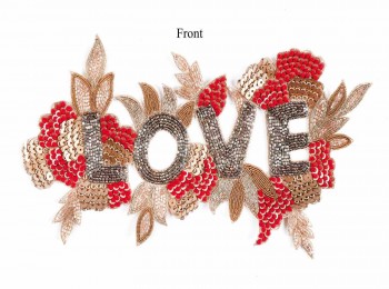 Red-Golden Color Beads and Sequins Work Fancy Patch