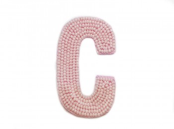 Light Pink Color 'C' Alphabet Beads Work Patch/Applique