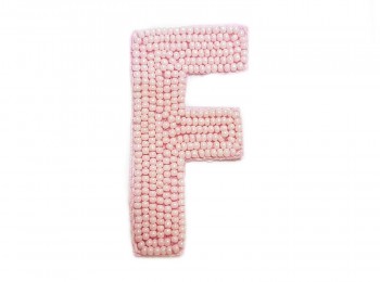 Light Pink Color 'F' Alphabet Beads Work Patch/Applique