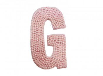 Light Pink Color 'G' Alphabet Beads Work Patch/Applique