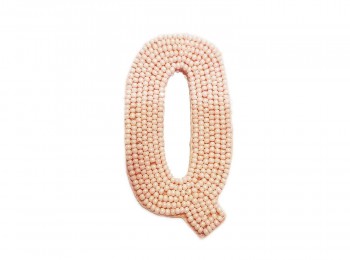 Light Peach Color 'Q' Alphabet Beads Work Patch/Applique
