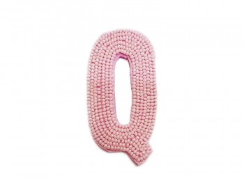 Light Pink Color 'Q' Alphabet Beads Work Patch/Applique