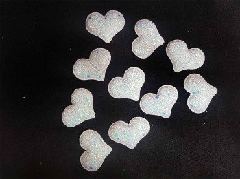 Rainbow White Glitter Heart Shape Light Weight Patch/Appliques for Crafting, Kids hair Accessories etc.