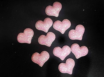 Light Pink Glitter Heart Shape Light Weight Patch/Appliques for Crafting, Kids hair Accessories etc.