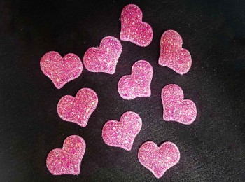 Dark Pink Glitter Heart Shape Light Weight Patch/Appliques for Crafting, Kids hair Accessories etc.
