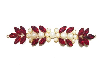 Red color Pearl and Rhinestone Work Fancy Belt Metal Patch