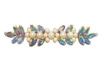 Rainbow color Pearl and Rhinestone Work Fancy Belt Metal Patch