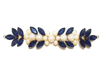 Navy blue color Pearl and Rhinestone Work Fancy Belt Metal Patch
