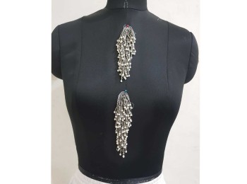 Metallic Grey Color Glass and Pearl Beads Work Fancy Patch