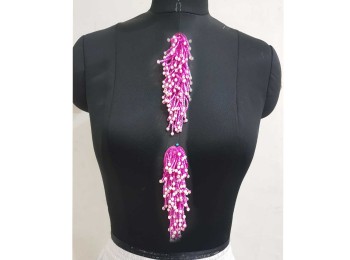 Pink Color Glass and Pearl Beads Work Fancy Patch