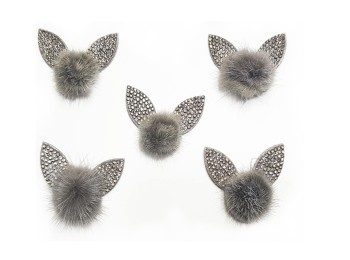 Grey Color Rabbit Ears Design Fancy Fur Patch