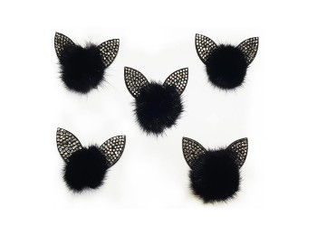 Black Color Rabbit Ears Design Fancy Fur Patch