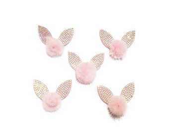 Baby Pink Color Rabbit Ears Design Fancy Fur Patch