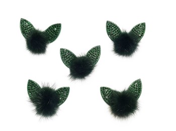 Dark Green Color Rabbit Ears Design Fancy Fur Patch