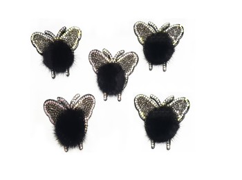 Black Butterfly Design Fancy Fur Patch