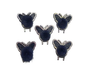 Navy Blue Butterfly Design Fancy Fur Patch