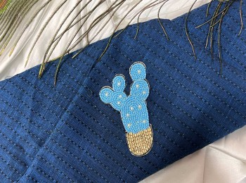 Blue Cactus Patch Beads Work Kiddish Patch