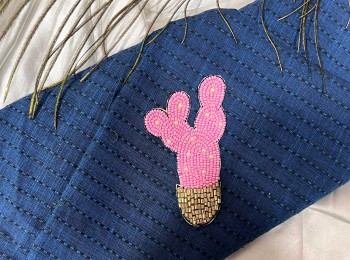 Pink Cactus Patch Beads Work Kiddish Patch
