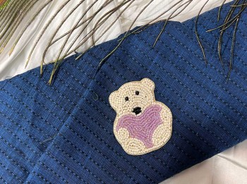 Lavender White Teddy Bear Patch Beads Work Kiddish Patch