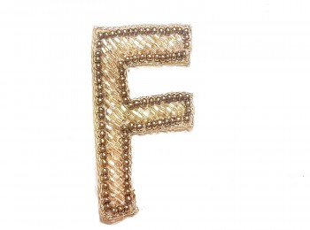 Golden Color F Alphabet Embroidery Patch