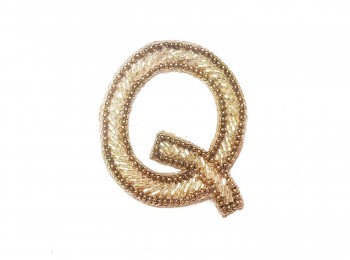 Golden Color Q Alphabet Embroidery Patch