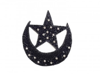 Black Moon-Star Shape Hand Embroidery Patch