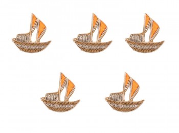 Orange Color Hand Embroidery Patch in Boat Shape