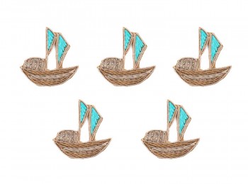 Ferozi Color Hand Embroidery Patch in Boat Shape