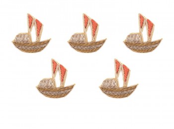 Dark Peach Hand Embroidery Patch in Boat Shape