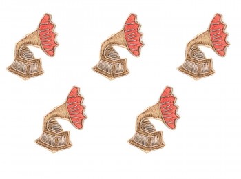Light Red Hand Embroidery Patch in Gramophone Shape