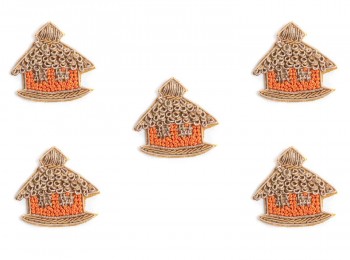 Orange Hand Embroidery Patch in Hut  Shape