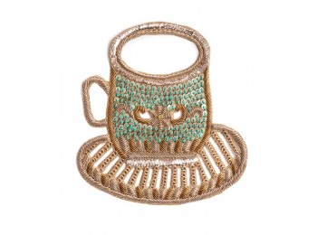 Golden Green Hand Embroidery Patch in Cup Shape