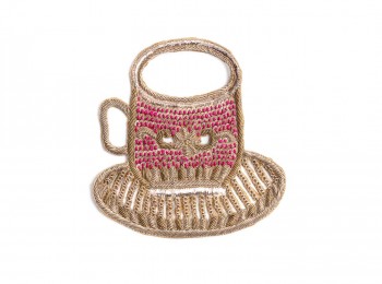 Golden Magenta  Pink Hand Embroidery Patch in Cup Shape