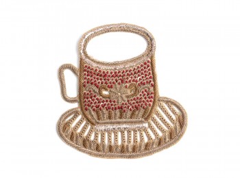 Golden Maroon Hand Embroidery Patch in Cup Shape