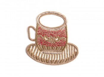 Golden Red Hand Embroidery Patch in Cup Shape