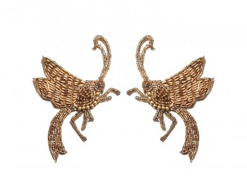 Dull Golden Color Insect Shape Glass Beads Work Hand Embroidery Patch